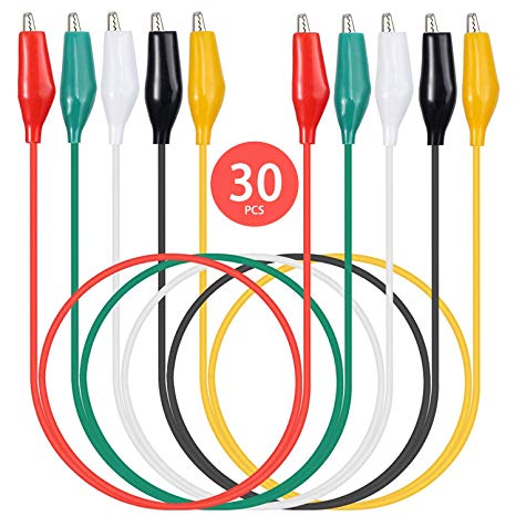 30 Pcs Electrical Alligator Clips Test Leads Sets Soldered and Stamping Jumper Wires for Circuit Connection/Experiment, 21 inches 5 Colors
