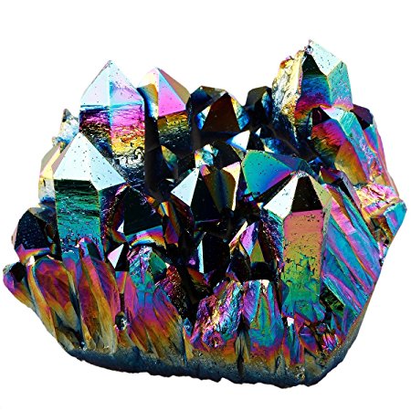Shanxing Rainbow Titanium Coated Crystal Cluster Specimen,Healing Reiki Energy Natural Gemstone Figurine Home Decor 1.5"-2.25"
