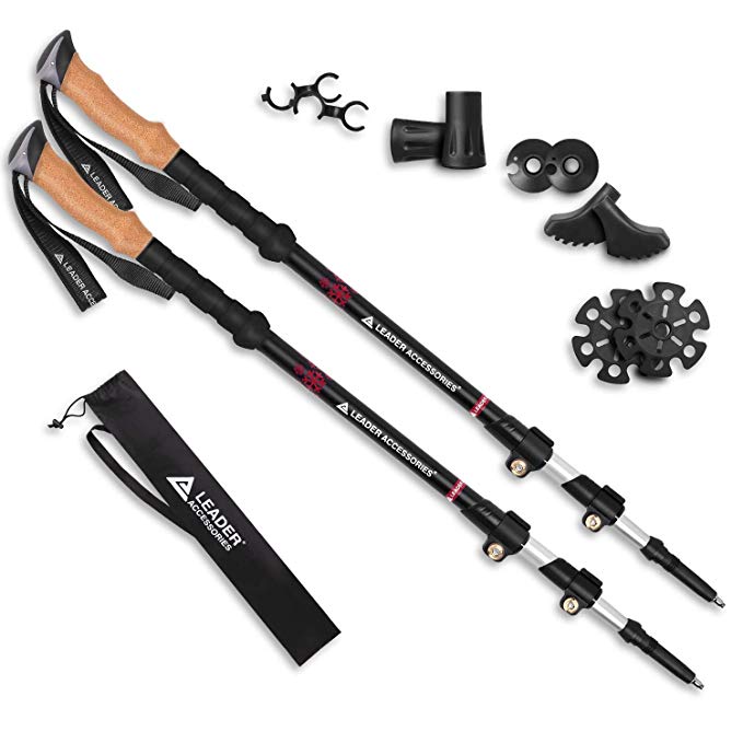Leader Accessories Adjustable Lightweight Carbon Fiber Hiking/Walking/Trekking Poles with Ergo Cork & Quick Locks (Up to 53'') for Exploration, Backpacking, Climbing, Camping