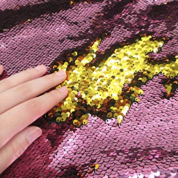 Sequins Sewing Fabric Mermaid Flip Up Sequin Reversible Sparkly Fabric 1 Yards(36''x47'') For Dress Clothing Making Home Decor (Pink & Gold)