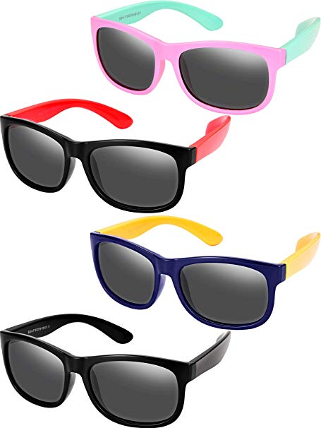 4 Pieces Toddler Sunglasses Children Sunglasses Rubber Flexible Kids Sunglasses, Age 3-10