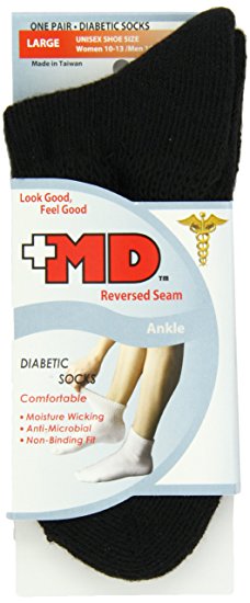 MD USA Seamless Comfort Seamless Toe Diabetic Ankle Socks, Black, Large