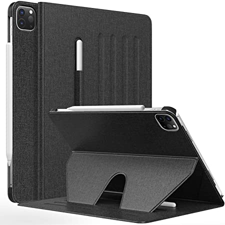 MoKo Case Fit New iPad Pro 11 inch Case 2021(3rd Gen) / 2020 with Pencil Holder, Shockproof Protective Cover, [Support Apple Pencil 2 Attach] Multi-Angle Magnetic Stand, Auto Sleep/Wake, Black