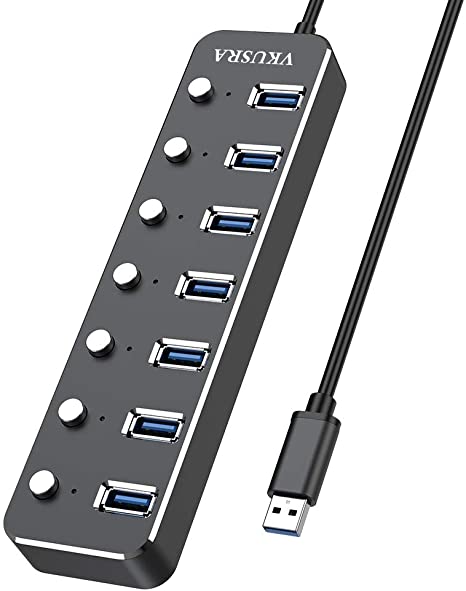 USB Hub 3.0, VKUSRA Ultra Slim 7 Ports Extension Data Hub with Individual On/Off Switch, High-Speed Data USB Hub Compatible with MacBook, Mac Pro, Chromebook, XPS and More