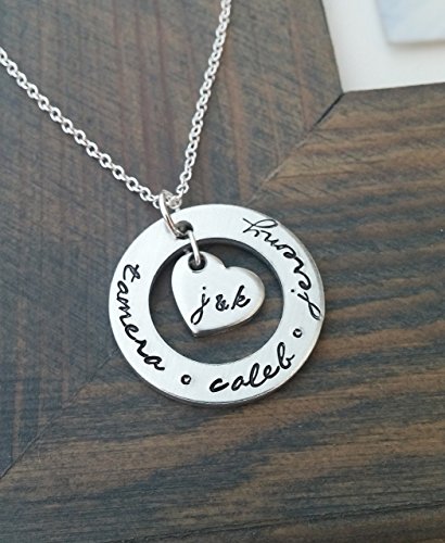 Hand Stamped Jewelry // Personalized Necklace // Necklace with Kids Names and Parents Initials // Family Necklace