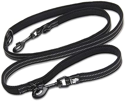 Rantow Strong Long Pet Dogs Lead Training Walking Rope Reflective Hands Free Double Puppy Leash Two Dogs On One Lead with Adjustable 3 Length (L, Black)