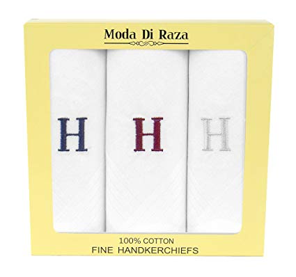 Moda Di Raza - Men's Cotton Hanky Monogrammed Handkerchiefs Initial Letter