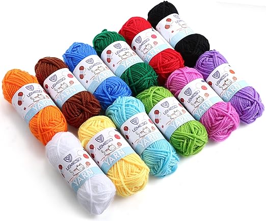 LEMESO 12 Acrylic Yarn Skeins Set, Knitting Yarn For Crocheting (12 Color, 15g / Roll)
