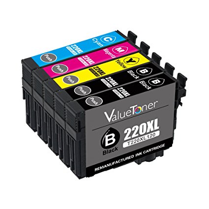 Valuetoner Remanufactured Ink Cartridge Replacement for Epson 220 220XL Ink for WF-2760 WF-2750 WF-2630 WF-2650 WF-2660, XP-320 XP-424 XP-420 Printers, 5 Pack (2 Black/ 1 Cyan/ 1 Magenta/ 1 Yellow)