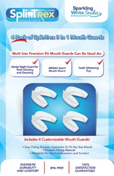 SplinTrex Multi Use Teeth Mouth Guards - 4 PACK - BPA Free - Teeth Grinding Dental Night Guard Athletic Mouth Guard Teeth Whitening Tray - Includes 4 Customizable Mouth Guards and Storage Case