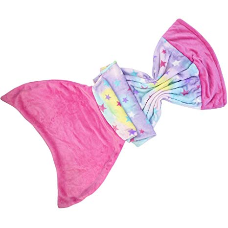 Berinfly All Seasons Flannel Mermaid Tail Blanket for Kids Snuggle-in Sleeping Bag (Stars)