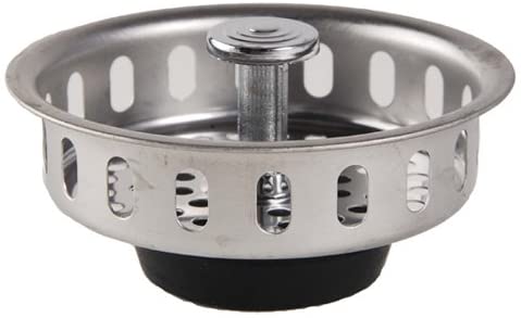 Replacement Kitchen Sink Stainless Steel Basket Strainer Flat Bottom Rubber Stopper, Universal Fit, Chrome