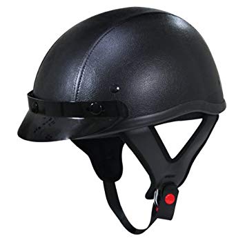 Outlaw T70 Dark Rider Black Leather Like Half Helmet with Snap Visor - Black/X-Large