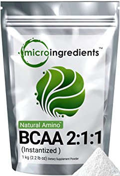 Micro Ingredients Plant-Based Pure BCAA 2:1:1 Powder (Instantized), 1 Kg (2.2 lb)