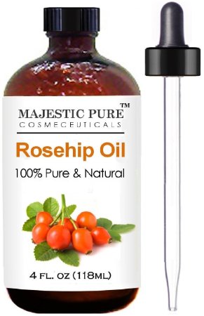 Rosehip Oil for Face Nails Hair and Skin From Majestic Pure - 100 Pure Organic Cold Pressed Premium Rose Hip Seed Oil 4 oz