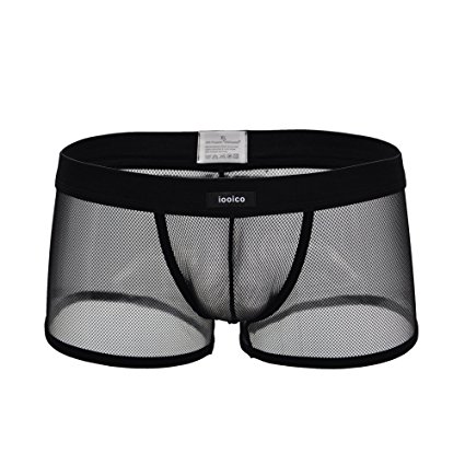 iooico Men's Boxer Briefs, Soft Mesh Underpants See-Through Underwear