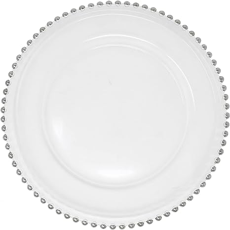 Ms Lovely Clear Glass Charger 12.6 Inch Dinner Plate With Beaded Rim - Set of 4 - Silver