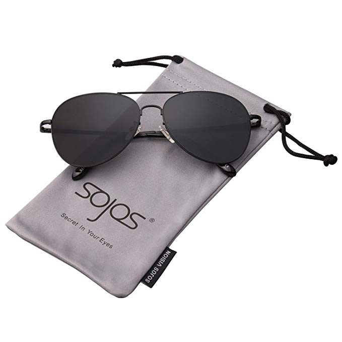 SojoS Classic Aviator Flat Lens Sunglasses Metal Frame with Spring Hinges SJ1030