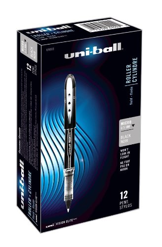 Uni-Ball Vision Elite Stick Micro Point Rollerball Pens 05MM 12 Black Ink Pens 69000