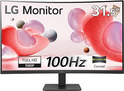 LG Electronics Curved Wide screen Monitor 32MR50C-B, 32 Inch, Full HD 1080p, 100Hz, 5ms GtG, VA Panel, AMD FreeSync, Smart Energy Saving, Anti-Glare, HDMI, Matte Black