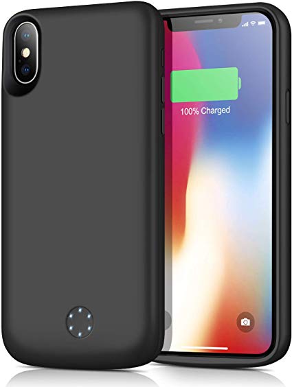 Battery Case for iPhone X/XS 6500mAh,Smtqa Portable Protective Charger Case Rechargeable Extended Battery Pack Charging Case for iPhone X/XS/10 (5.8 inch) Ultra Slim Backup Cover Power Bank - Black