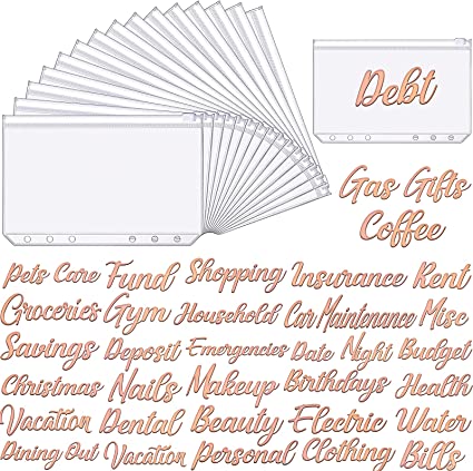 49 Pieces A6 Budget Binder Cash Labels Envelope Label Budget Sticker Binder Zipper Folders for Budget Planners Vinyl Decals Finance Planners Money Stickers (Rose Gold)