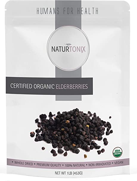 Dried Elderberries | 100% Natural • USDA Certified Organic • Sun Dried • Elder Berry (Sambucus nigra) | 1LB Resealable Fresh Pouch