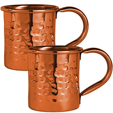 SHARPER IMAGE Copper Plated Moscow Mule Mug 2-Pack, 12.5 Fl. Oz./370 ML, Stainless Steel Lining and Strong Riveted Handles, Essential Barware, Easy Clean/Care, Vintage Hammered Finish, Classic Style