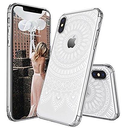iPhone X Case, Clear iPhone X Case, MOSNOVO White Mandala Henna Lace Pattern Printed Clear Design Transparent Plastic Back Case with TPU Bumper Protective Case Cover for iPhone X/iPhone 10