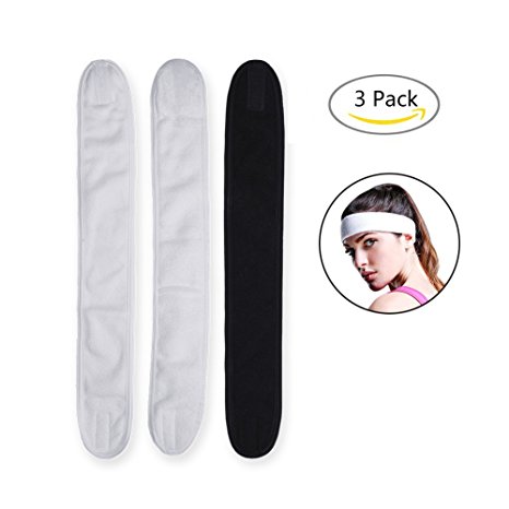 Women Headbands Elastic Hair Bands Spa Absorbent Sweatbands with Magic Velcro for Bath, Makeup, 23.63.34 inch, 3 Pieces