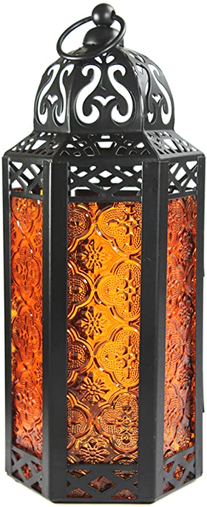 Vela Lanterns Moroccan Style Candle Lantern, Medium, Amber Glass