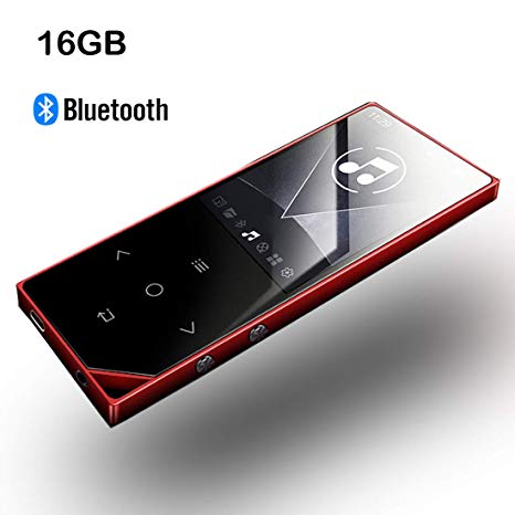 MP3 Player with Bluetooth 4.0 Lonve 16GB Portable Lossless Sound Metal Music Player with FM Radio Voice Recorder Metal Touch Button Built-in Speaker, Supports up to 128GB Red