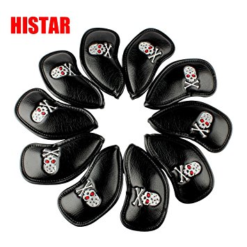 HISTAR Golf 10pcs PU Thick Synthetic Leather skull Design Golf Iron Head Covers Set Headcover Fit All Brands