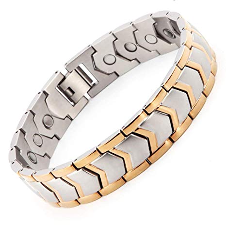 N   NITROLUBE Magnetic Therapy Energy Bracelet for Men,316L Stainless Steel Elegant Jewelry and Biomagnetic Relieve Arthritis Pain (Silver&Gold, 8.26)