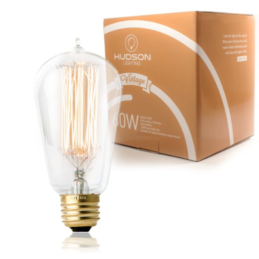 Hudson Lighting Vintage Antique Style Edison Bulb - 1 Pack - ST58 - Squirrel Cage Filament - 230 Lumens - Dimmable