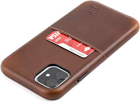 Dockem Virtuosa M1 Card Case for iPhone 11 (6.1): Built-in Metal Plate, Designed for Magnetic Mounting: Ultra Slim Top Grain Genuine Leather Wallet Case: M-Series [Brown]