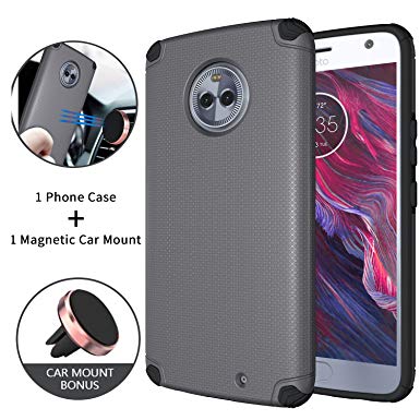 Ownest Moto X4 Case,Cool [Resistant] Lightweight,Hidden Iron Sheet   Magnetic Car mount-Air Vent Car Mount Holder Accessories and integrated Magnetic Metal case Cover For Moto X4 (2017)-Grey