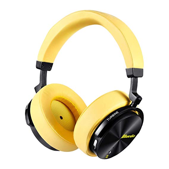 Bluedio T5S Bluetooth Over-Ear Headphones Smart Sensor Stereo Wireless Headsets for Music& Phone, Active Noise Cancelling, Built-in Mic (Yellow)