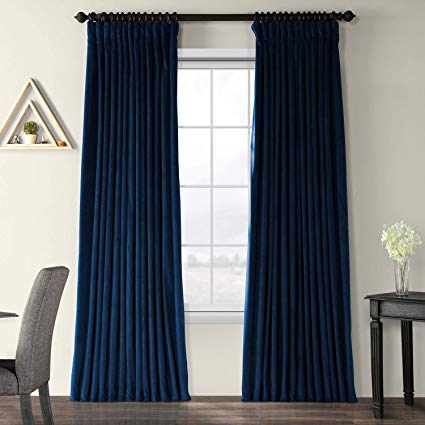 Half Price Drapes VPCH-VET1215-120 Signature Doublewide Blackout Velvet Curtain, Midnight Blue, 100 X 120