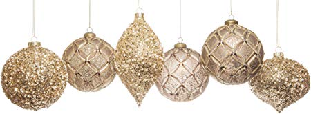 Adornable Christmas Ornaments Luxury Glass Set of 6, 10cm (Gold/Mercury Bronze)
