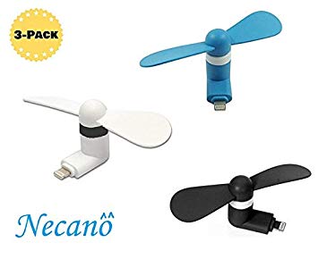 Mini Cellphone Fan, Necano Portable Mobile Phone Fan Compatible with iPhone X/Xs/Xr / 8/8 Plus / 7/7 Plus / 6 / 6s / iPad and More (3 Packs)