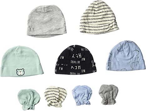 Gerber Baby Boys' 9-Piece Cap and Mitten Bundle