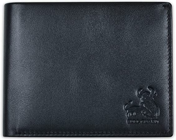 RFID Blocking Bifold Wallet for Men with Coin Pocket in Genuine Nappa Black Leather