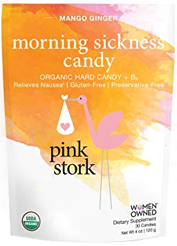 Pink Stork Morning Sickness Candy: Mango Ginger Flavor, USDA Organic Hard Candy   Vitamin B6, Relieves Nausea, Gluten-Free, Non-GMO and Preservative Free, -30 Individually Wrapped Candies