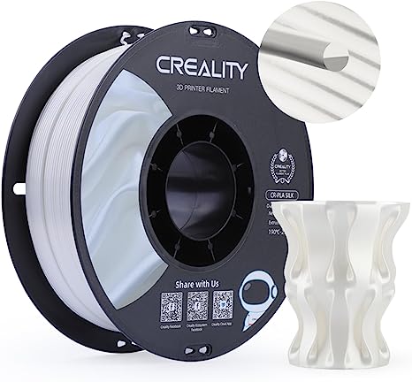 Creality PLA 3D Printer Filament, PLA Filament 1.75mm Silk Shiny  /-0.02mm, 3D Printing Filament 1KG/2.2lb, White