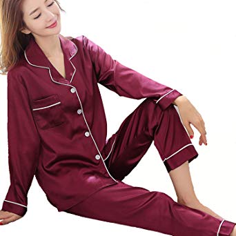 wishpower Women's Silk Satin Pajamas Set Sleepwear Loungewear S~2XL Plus