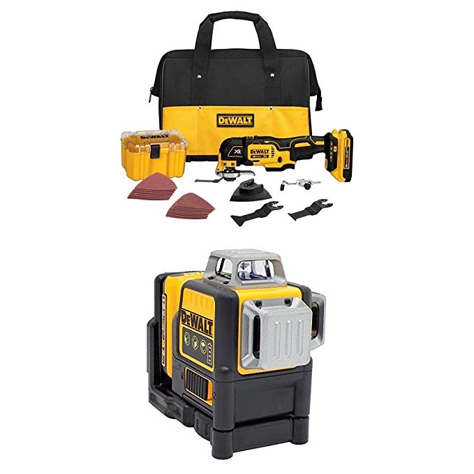 DEWALT DCS355D1 20V XR Lithium-Ion Oscillating Multi-Tool Kit and DW089LG 12V MAX 3 X 360 Line Laser, Green