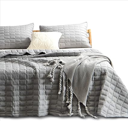 KASENTEX Quilt-Bedding-Coverlet-Blanket-Set, Machine Washable, Ultra Soft, Lightweight, Stone-Washed, Detailed Stitching - Solid Color (Dark Grey, Oversized King   2 King Shams)