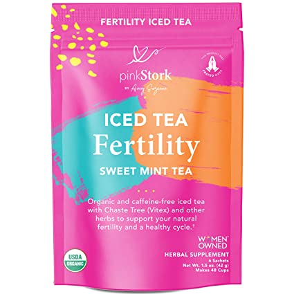 Pink Stork Iced Women's Fertility Tea: Sweet Mint, Raspberry Leaf Tea, 100% Organic, Fertility Tea for Women to Help Support Prenatal Vitamins + Hormones + Cycle, Women-Owned, 6 Sachets