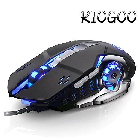 2400 DPI Gaming Mouse,Optical USB Wired Gaming Mouse PC Mouse Computer Mouse with 6 Programable Buttons 4 Color Cycle Breathing Metal Base High Precision for Pro Gamer/PC /Laptop /Desktop